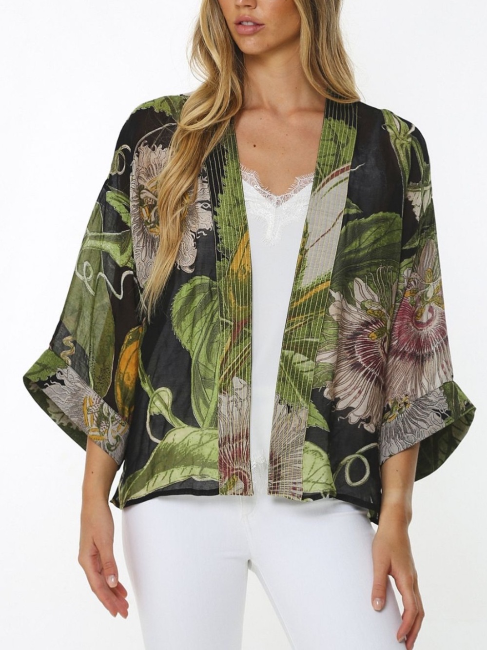 One Hundred Stars Passion Flower kimono black Kew